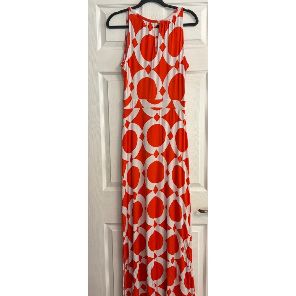 Banana Republic Orange White Geometric Circle Print Sleeveless Maxi Dress Small - Picture 4 of 11